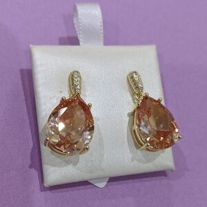Gold and Peach Teardrop Earrings